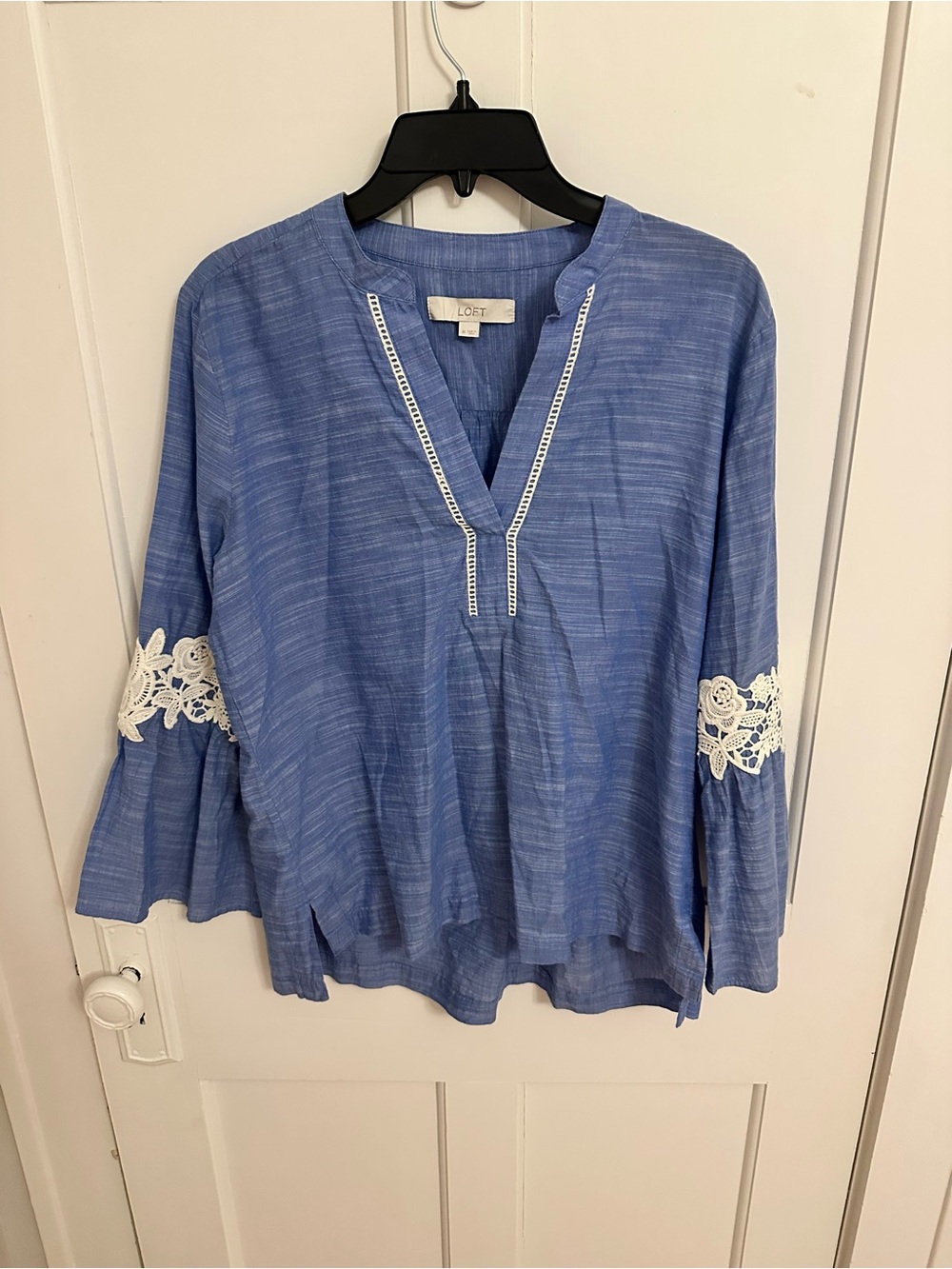 Loft Linen Tunic Lace Details Flowy Romantic Boho Chic Date Night Brunch Blue M